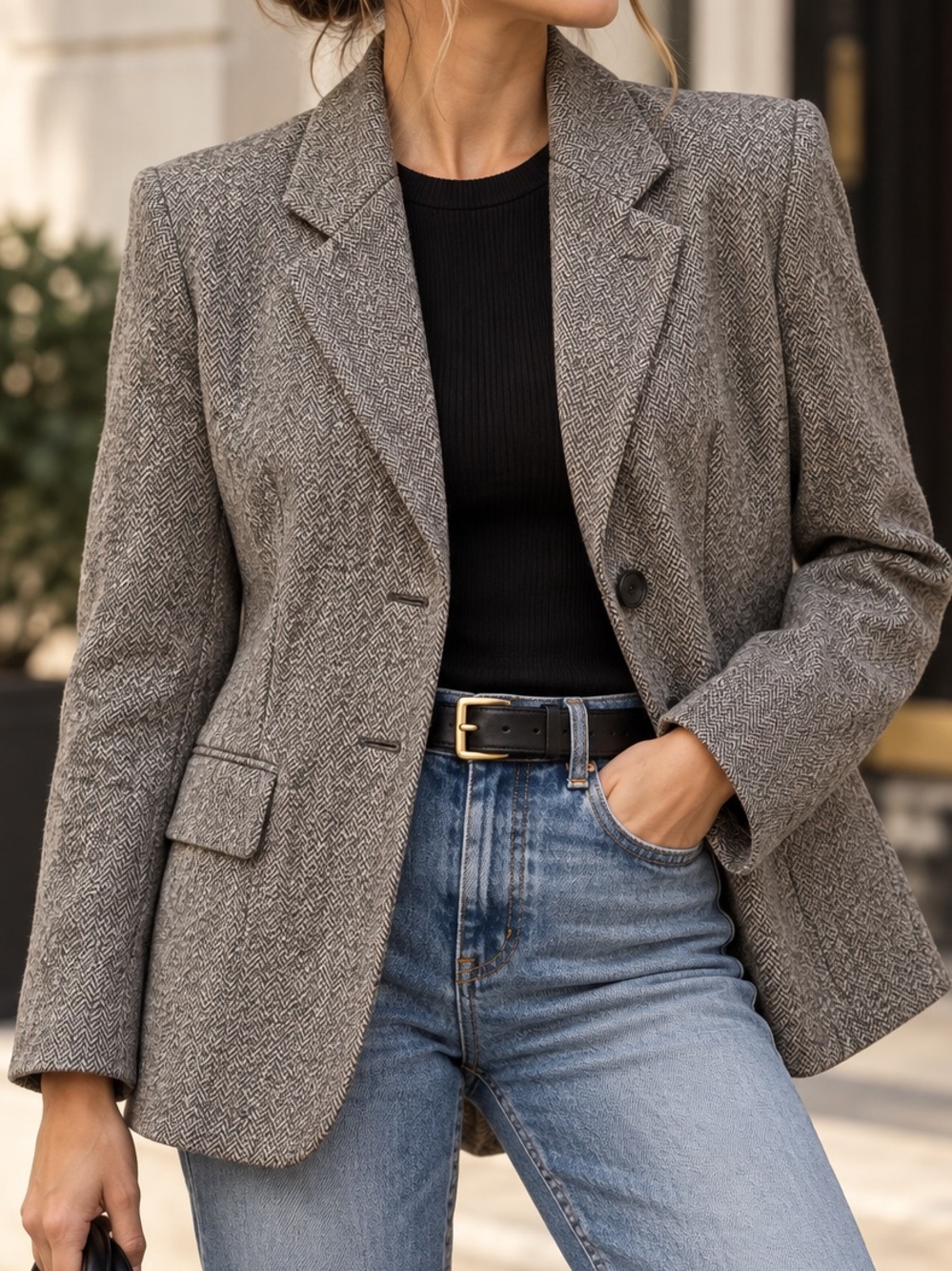 Weekend Max Mara Gray Herringbone Wool Tailored Blazer XS